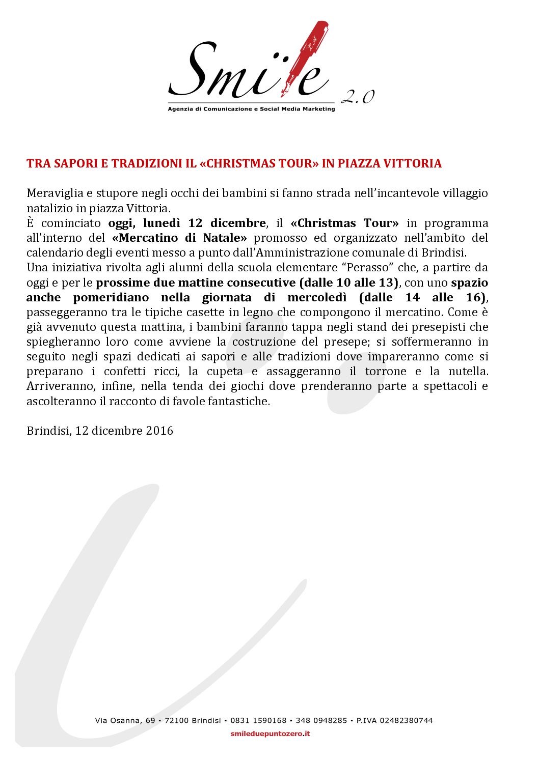 Comunicato Stampa del 12/12/2016